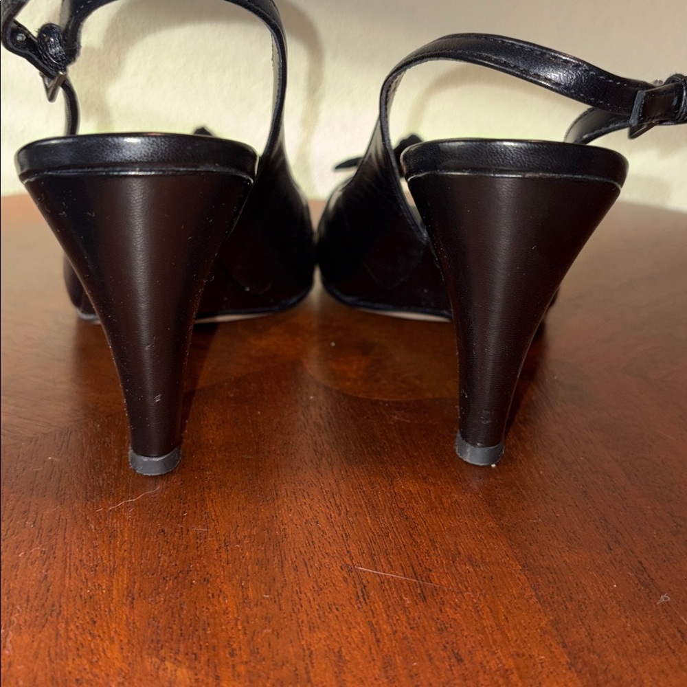 Franco Sarto heels Leather Peep-Toe Slingback wedge heels Black/ front 2
Bows - Picture 11 of 15